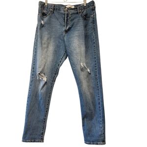 Vintage America  Button Fly Jeans Women’s Size 32 Distressed Fringe Cuff Convert